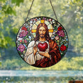 Sacred Heart of Jesus Glass Suncatcher, Stained Glass Style Christian Window Hanging, Catholic Home Decor, Faith Gift for Prayer Room